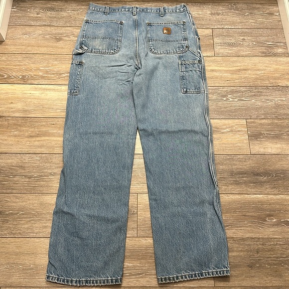 CARHARTT JEANS DOUBLE KNEE DUNGAREE FIT BLUE VTG TAG SIZE 36x34 MEASURES 34x33 - Picture 13 of 16